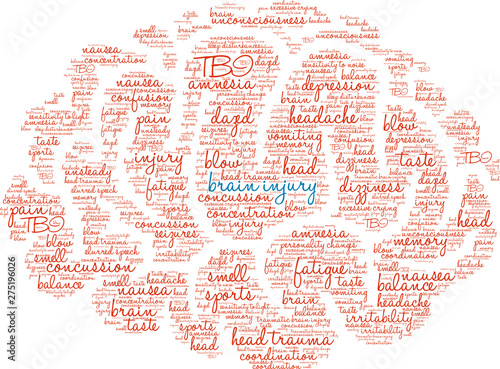 Brain Injury Word Cloud on a white background. 