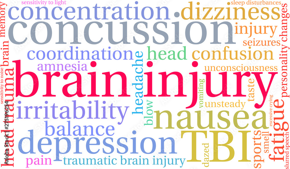 Brain Injury Word Cloud on a white background. Brain Injury Word Cloud on a white background.
