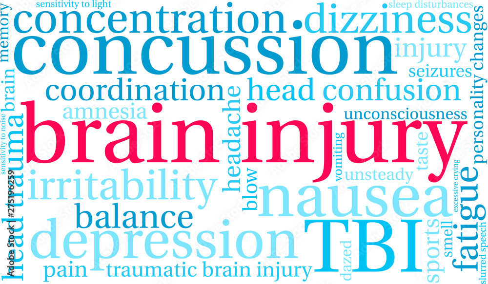 Brain Injury Word Cloud on a white background. Brain Injury Word Cloud on a white background.