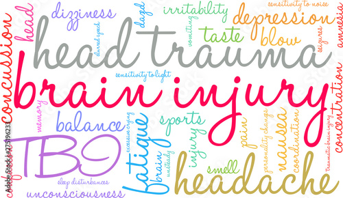 Brain Injury Word Cloud on a white background. 