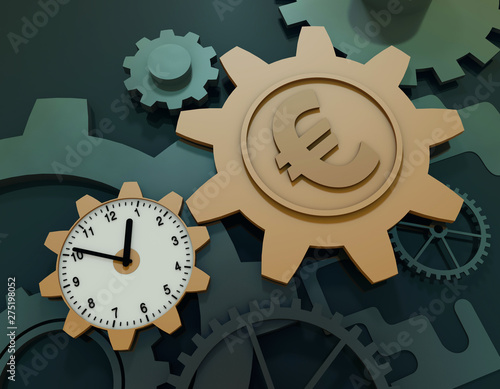 Time and money, accumulation of time and currency symbols,euro