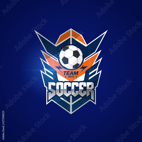 Soccer Football Badge Logo Design Templates | Sport Team Identity Vector Illustrations isolated on blue Background