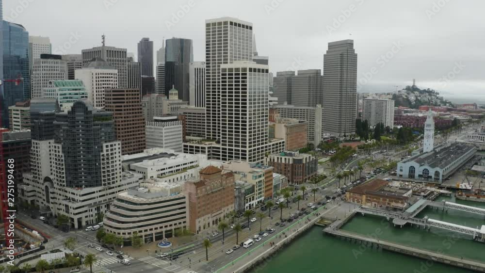 Overcast Downtown Financial District San Francisco Aerial Embarcadero Overcast Downtown Financial District San Francisco Aerial Embarcadero