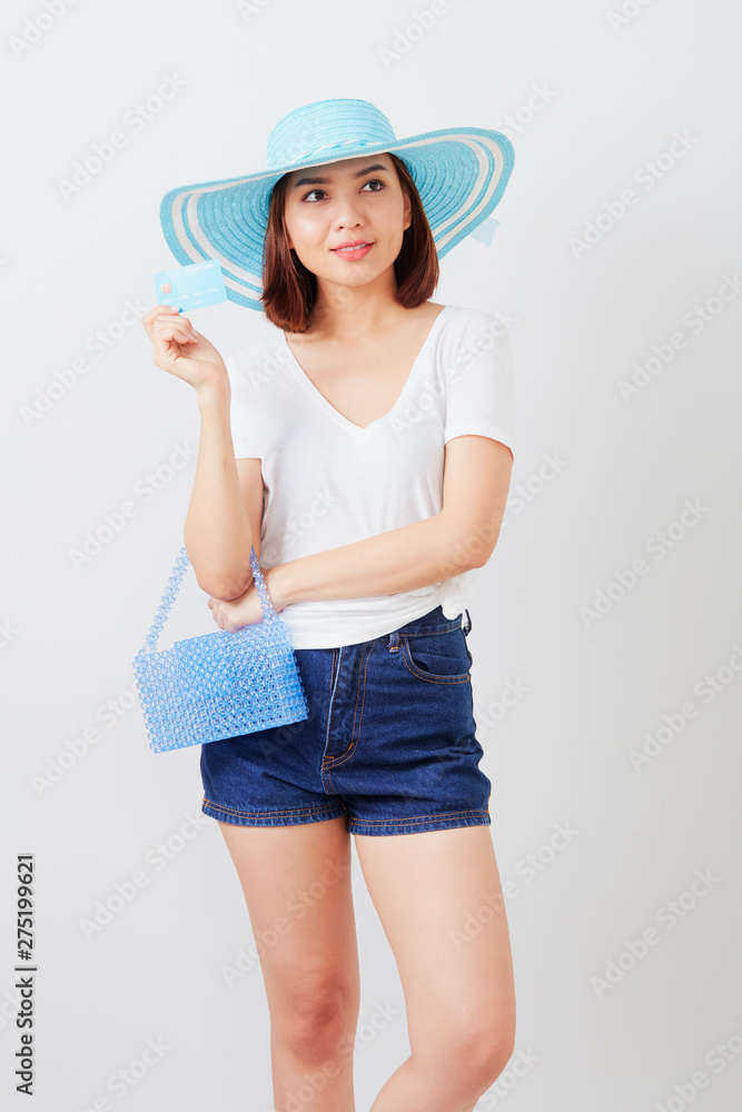 Woman in hat hand holding card Woman in hat hand holding card