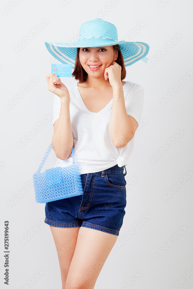 Woman in hat hand holding card Woman in hat hand holding card