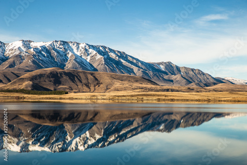 Lake Mountain Reflection Landscape, New Zealand travel destination , blue sky sunny day in nature