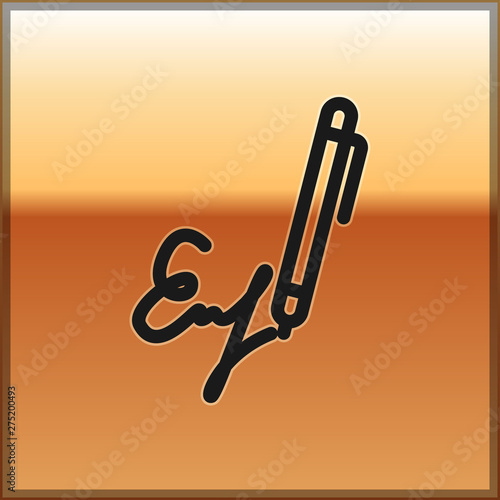 Black Signature line icon isolated on gold background. Pen and undersign, underwrite, ratify symbol. Vector Illustration