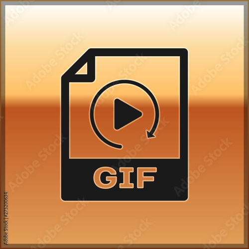Black GIF file document icon. Download gif button icon isolated on gold background. GIF file symbol. Vector Illustration