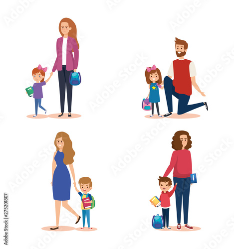 set of mothers and fathers with girls and boys students