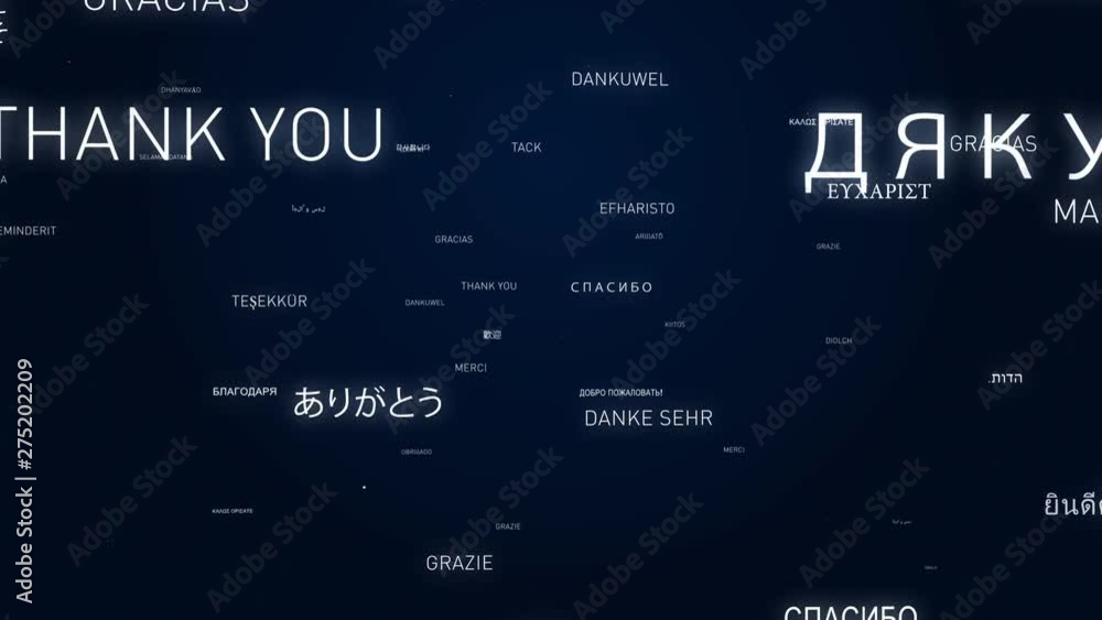 Animation of the word 'thank you' in many different languages. With a ...