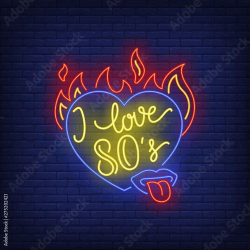 I love eighties neon lettering in heart on fire