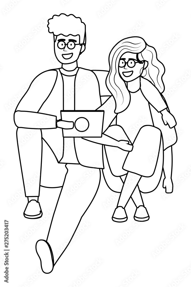 Couple of woman and man with device design