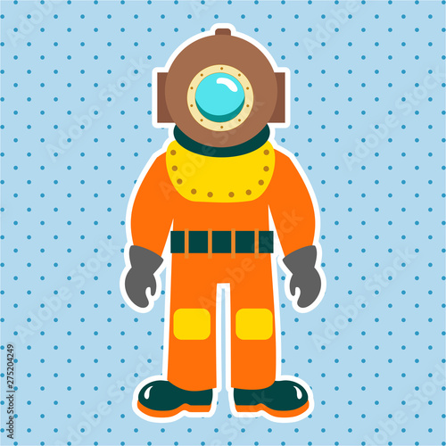 Heavy diving suit. Educational game for children. Cartoon vector illustration