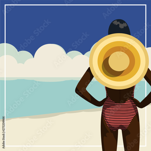 Woman in a sunhat on the Beach, Black