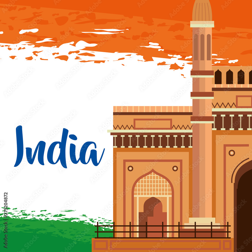 Obraz premium india traditional flag with architecture and holiday