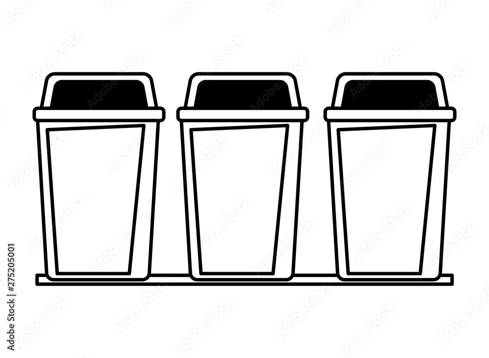 three garbage can icon cartoon in black and white three garbage can icon cartoon in black and white