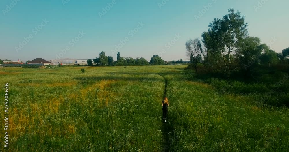 Woman Running Aerial In Green Field.Aerial Running Girl On Trail.Sportive Woman Running Aerial From Drone.Runner Aerial On Trail Road.Young Woman Running From Above.Blonde Girl Jogging At Sunset. Woman Running Aerial In Green Field.Aerial Running Girl On Trail.Sportive Woman Running Aerial From Drone.Runner Aerial On Trail Road.Young Woman Running From Above.Blonde Girl Jogging At Sunset.
