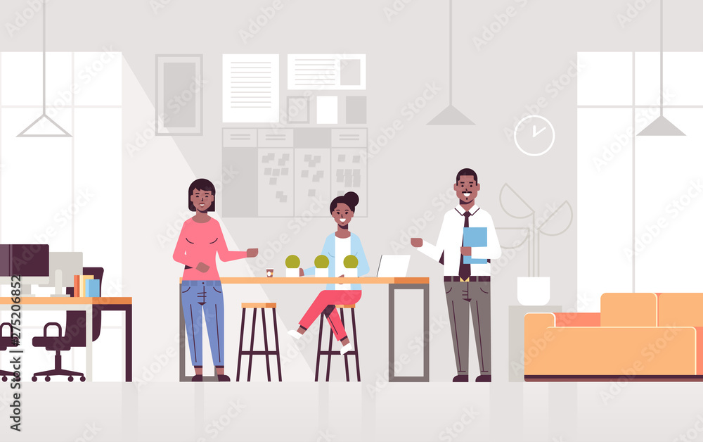 couple coworkers pointing at new female employee introducing hired worker to the team concept modern co-working center office interior flat full length horizontal couple coworkers pointing at new female employee introducing hired worker to the team concept modern co-working center office interior flat full length horizontal