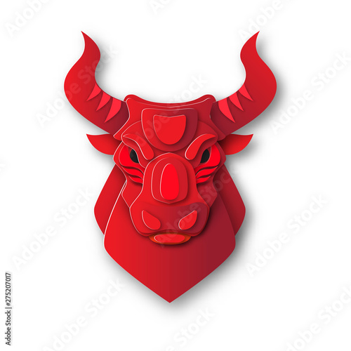 Head of the Bull, symbol of the Bullish Stock market. Paper cut out style, vector illustration - Vector