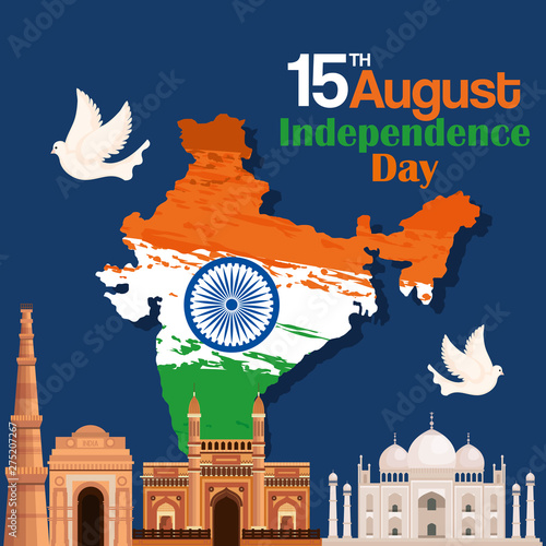 india map with architecture and dove with taj mahal