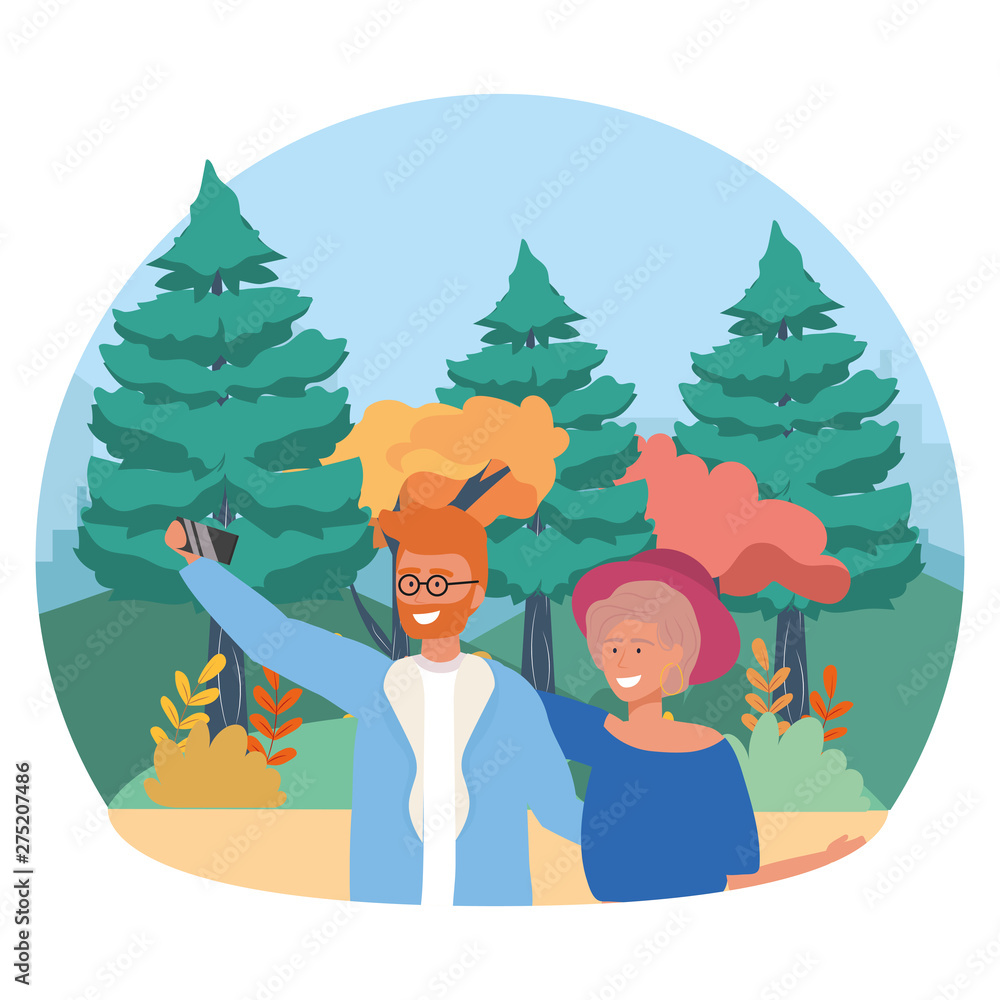 Naklejka premium Couple of woman and man in the park design