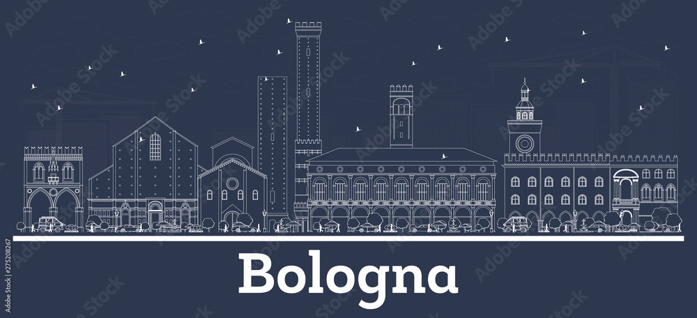 Outline Bologna Italy City Skyline with White Buildings.