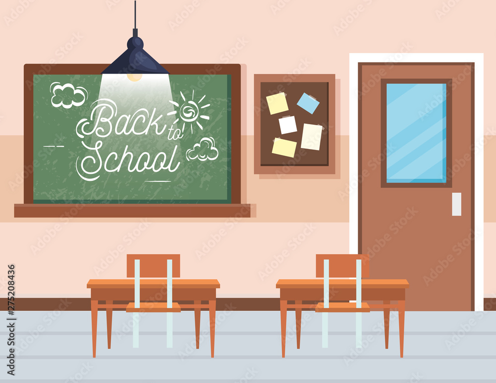 blackboard with note board and desks in the classroom education Stock ...