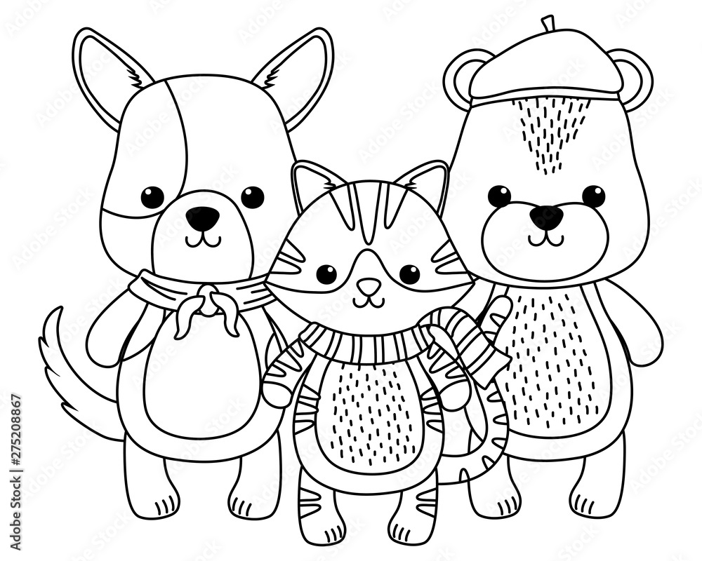 Cat dog and bear cartoon design Cat dog and bear cartoon design