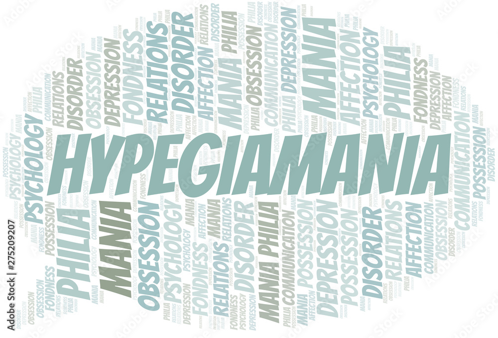 Obraz premium Hypegiamania word cloud. Type of mania, made with text only.