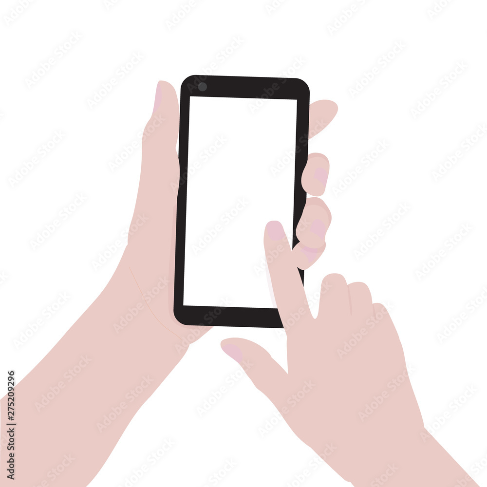 woman hands holding smartphone and pointing on the blank screen