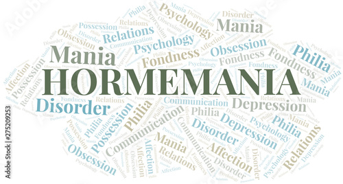 Hormemania word cloud. Type of mania, made with text only.