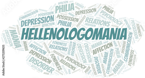 Hellenologomania word cloud. Type of mania, made with text only.