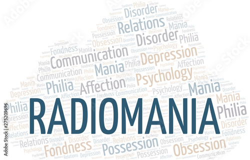 Radiomania word cloud. Type of mania, made with text only.