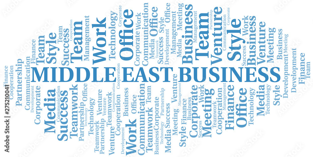 Fototapeta premium Middle East Business word cloud. Collage made with text only.