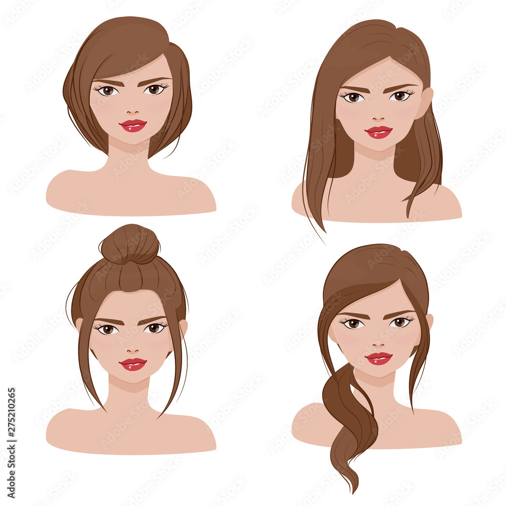 woman face portrait in different hair style collection woman face portrait in different hair style collection