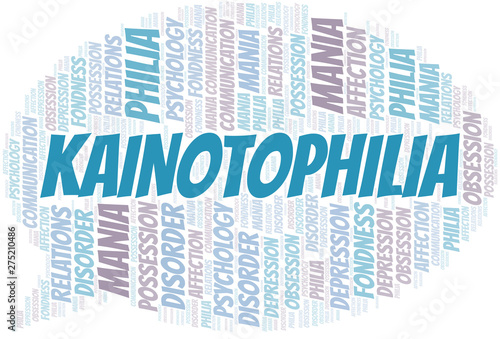 Kainotophilia word cloud. Type of Philia.