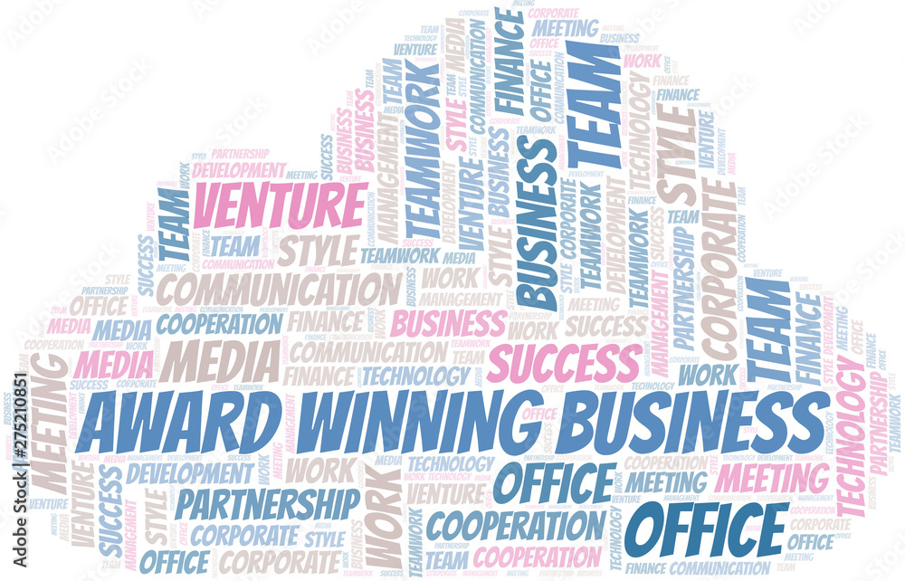 Obraz premium Award Winning Business word cloud. Collage made with text only.