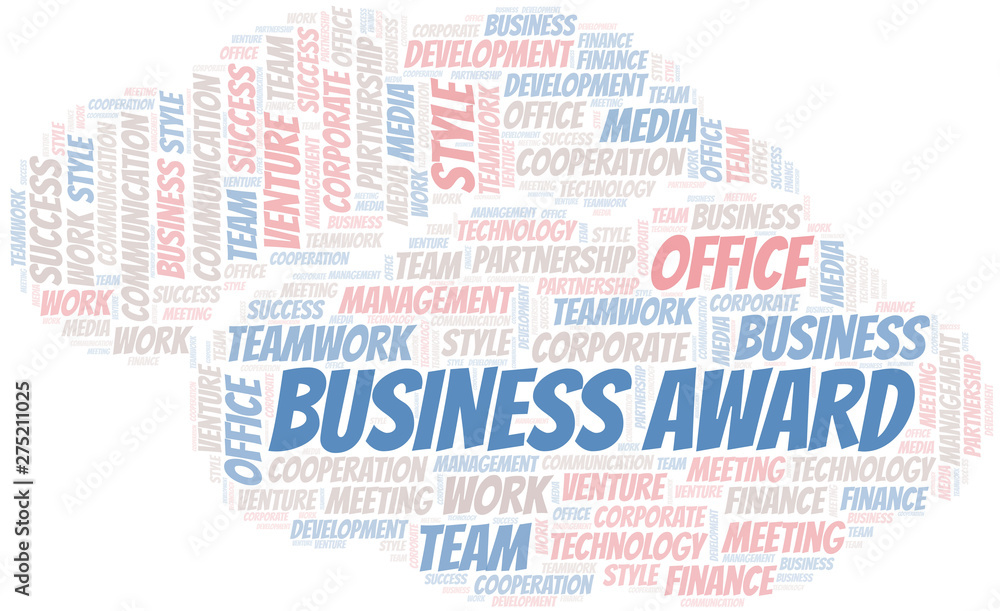 Business Award word cloud. Collage made with text only.