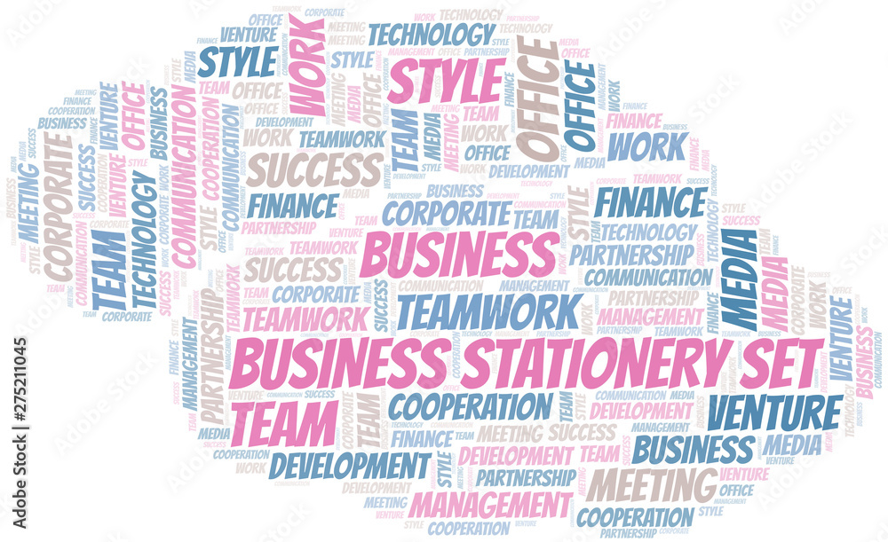 Business Stationery Set word cloud. Collage made with text only.
