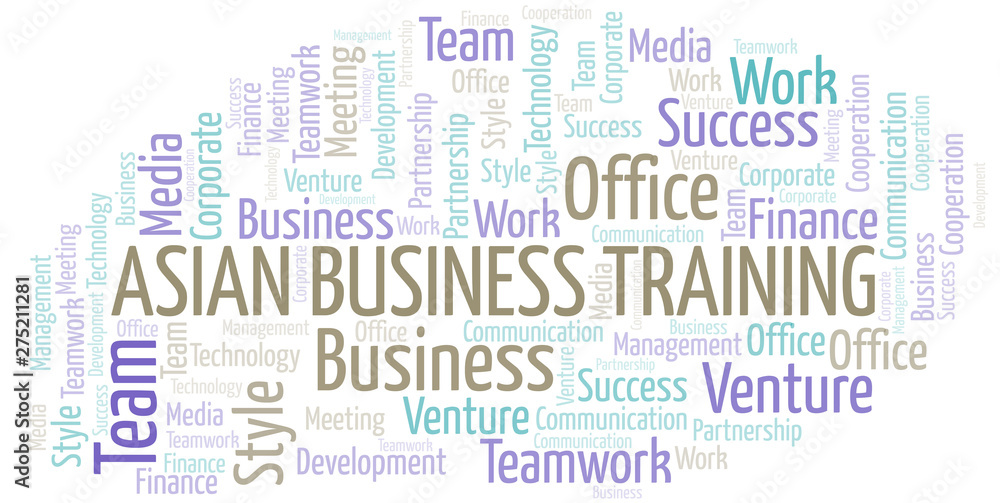 Asian Business Training word cloud. Collage made with text only.
