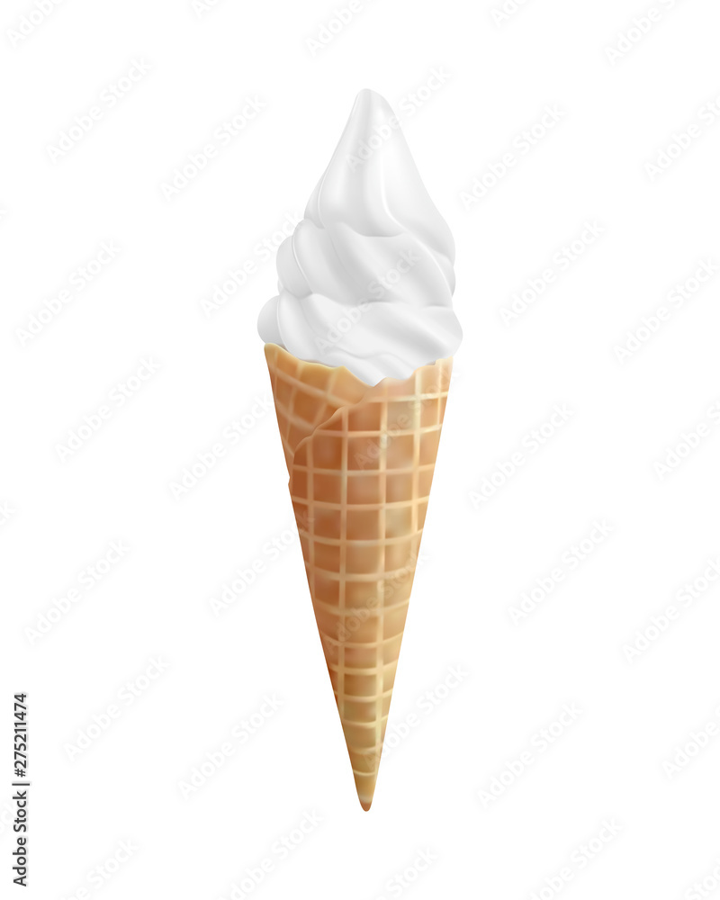 vanilla ice cream in the cone waffle on white background vanilla ice cream in the cone waffle on white background