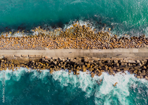 Obraz na płótnie Aerial view of the breakwall at nobbys beach Newcastle NSW Australia