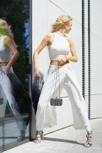 Woman wearing crop top and culottes photo