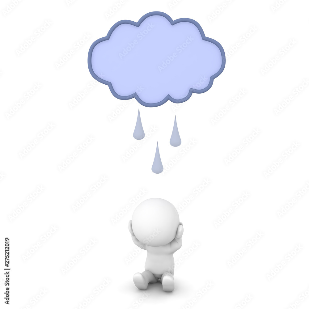 2682 Depressed 3D Character with raincloud above him