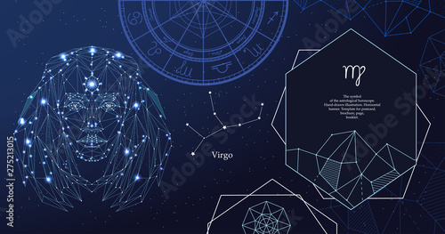 Zodiac sign Virgo. The symbol of the astrological horoscope. Horizontal banner.