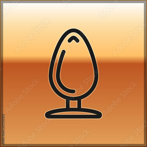 Black Anal plug icon isolated on gold background. Butt plug sign. Fetish accessory. Sex toy for men and woman. Vector Illustration
