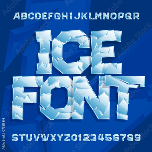 Ice alphabet font. Frozen letters and numbers. Stock vector typescript for your typography design.
