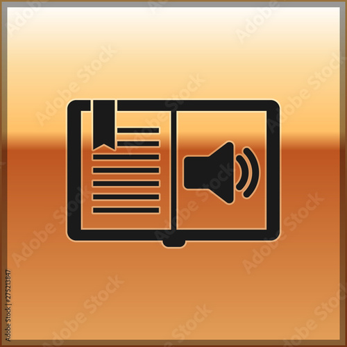 Black Audio book icon isolated on gold background. Audio guide sign. Online learning concept. Vector Illustration