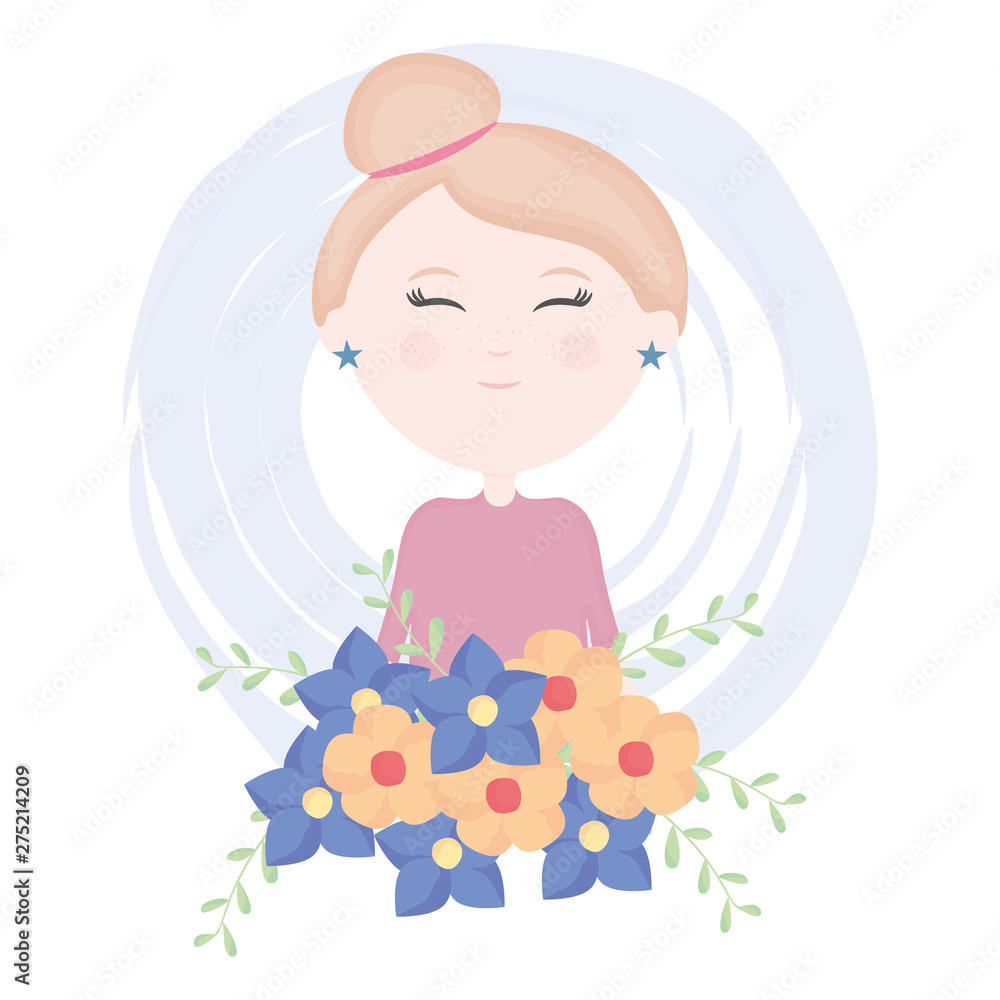cute little girl with floral bouquet character