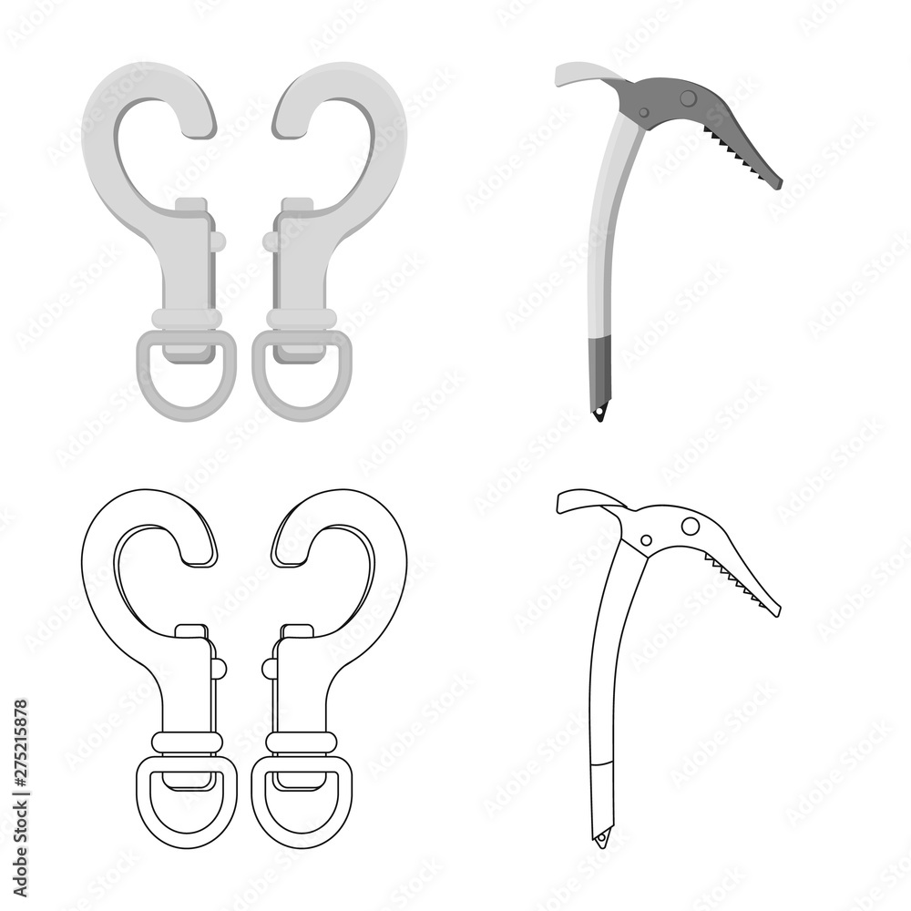 Vector illustration of mountaineering and peak icon. Collection of mountaineering and camp vector icon for stock. Vector illustration of mountaineering and peak icon. Collection of mountaineering and camp vector icon for stock.